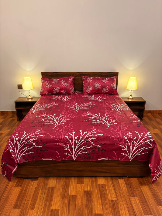 Premium Cotton Bed Sheet Petal Maroon