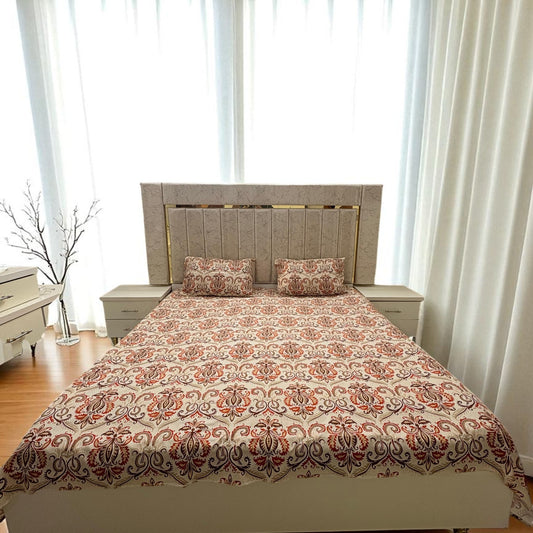 Bloomveil 3 Pcs King Size Bed Sheet - Crimson Petal