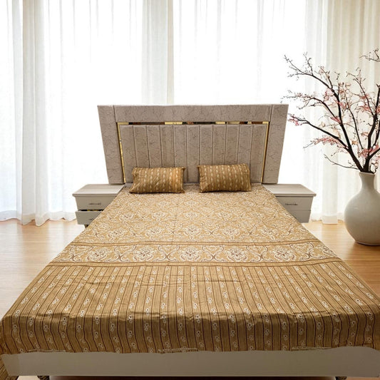 Premium Cotton 3 Pcs Bed Sheets King Size - Cream Petal