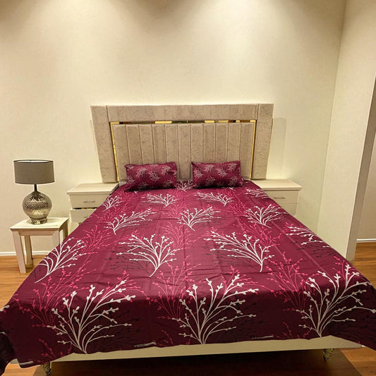 Premium Cotton 3 Pcs Bed Sheets King Size - Maroon Patel
