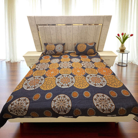 Bloomveil 3 Pcs King Size Bed Sheet - Sunfire Gold