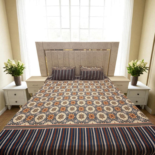 Bloomveil 3 Pcs King Size Bed Sheet - Navy Palace