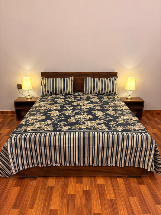 Premium Cotton Bed Sheet Bloom Navy