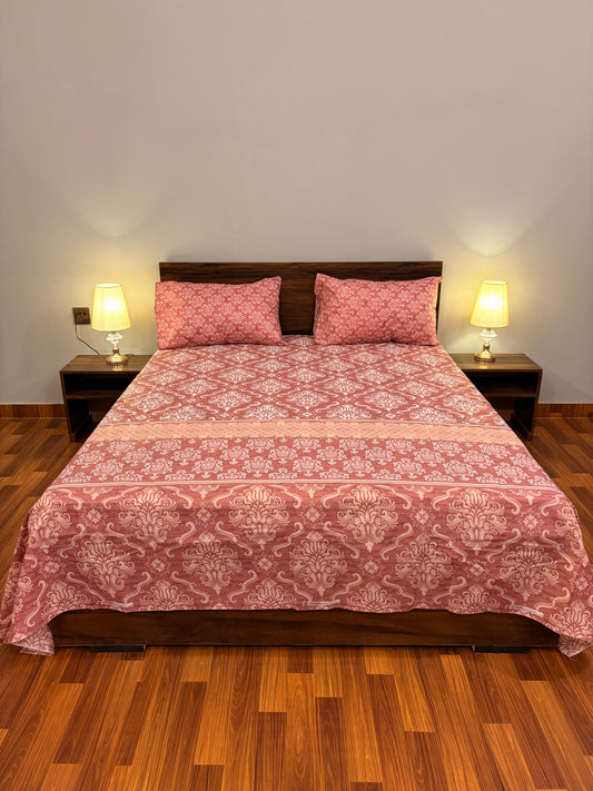 Premium Cotton Bed Sheet Bloom Crimson