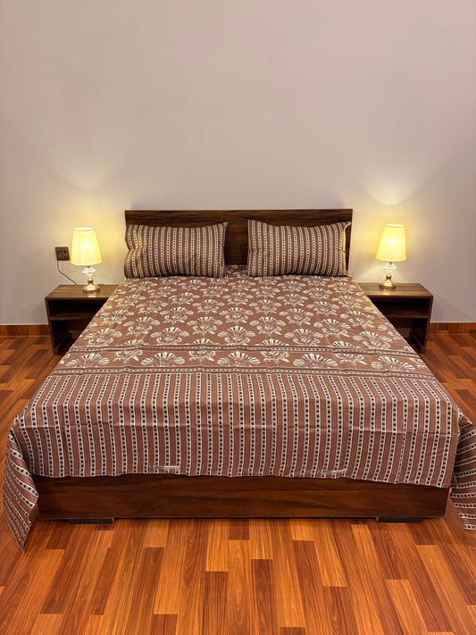 Premium Cotton Bed Sheet Bloom Brown