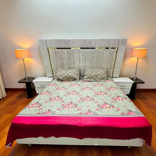 Premium Cotton 4 Pcs Bed Sheets King Size - Roseleaf Charm