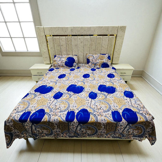 Bloomveil 3 Pcs King Size Bed Sheet - Ivory Scroll