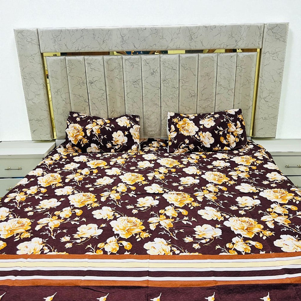Bloomveil 3 Pcs King Size Bed Sheet - Bronze Bloom