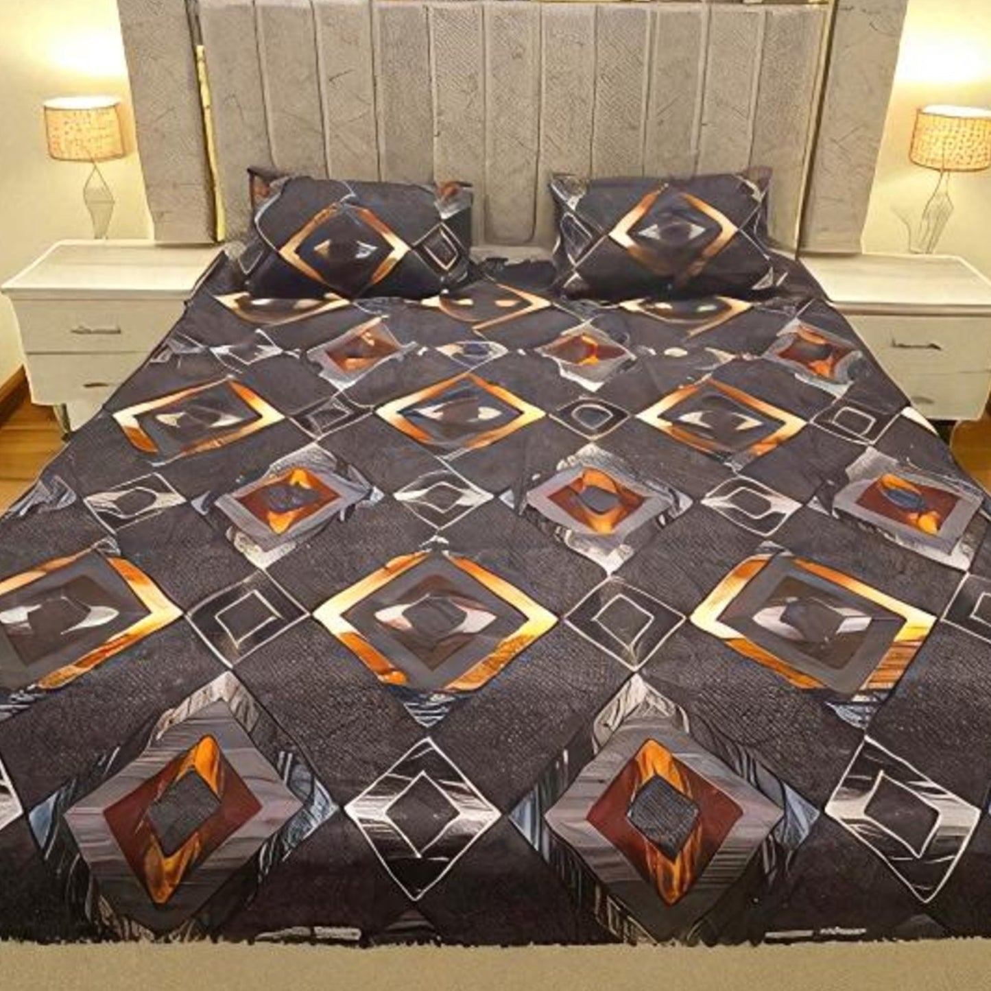 Bloomveil 3 Pcs King Size Bed Sheet - Bronze Onyx