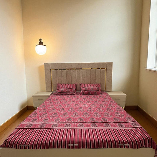 Bloomveil 3 Pcs King Size Bed Sheet - Pink Grace