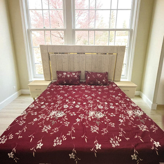 Bloomveil 3 Pcs King Size Bed Sheet - Ash Petal