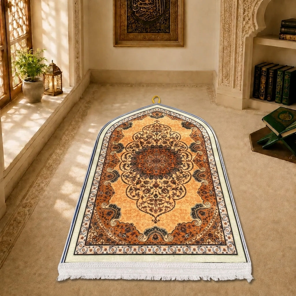 Turkish Prayer Mat - Orange Medallion