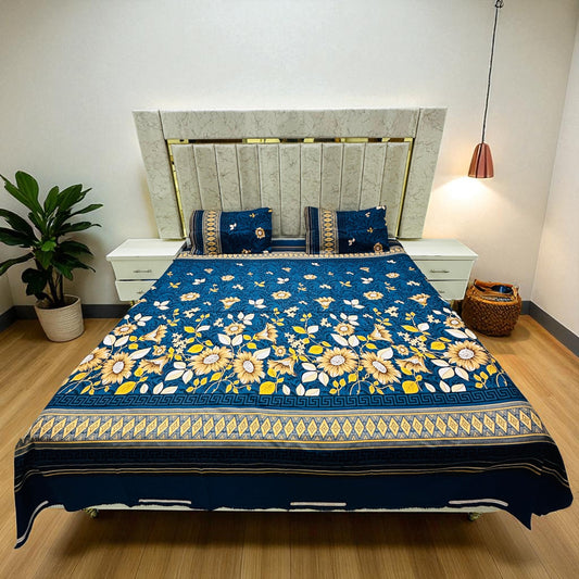 Bloomveil  3 Pcs King Size  Bed Sheet - Cerulean Blue