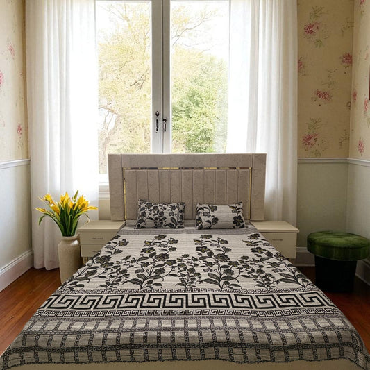 Bloomveil  3 Pcs King Size  Bed Sheet - White Bloom