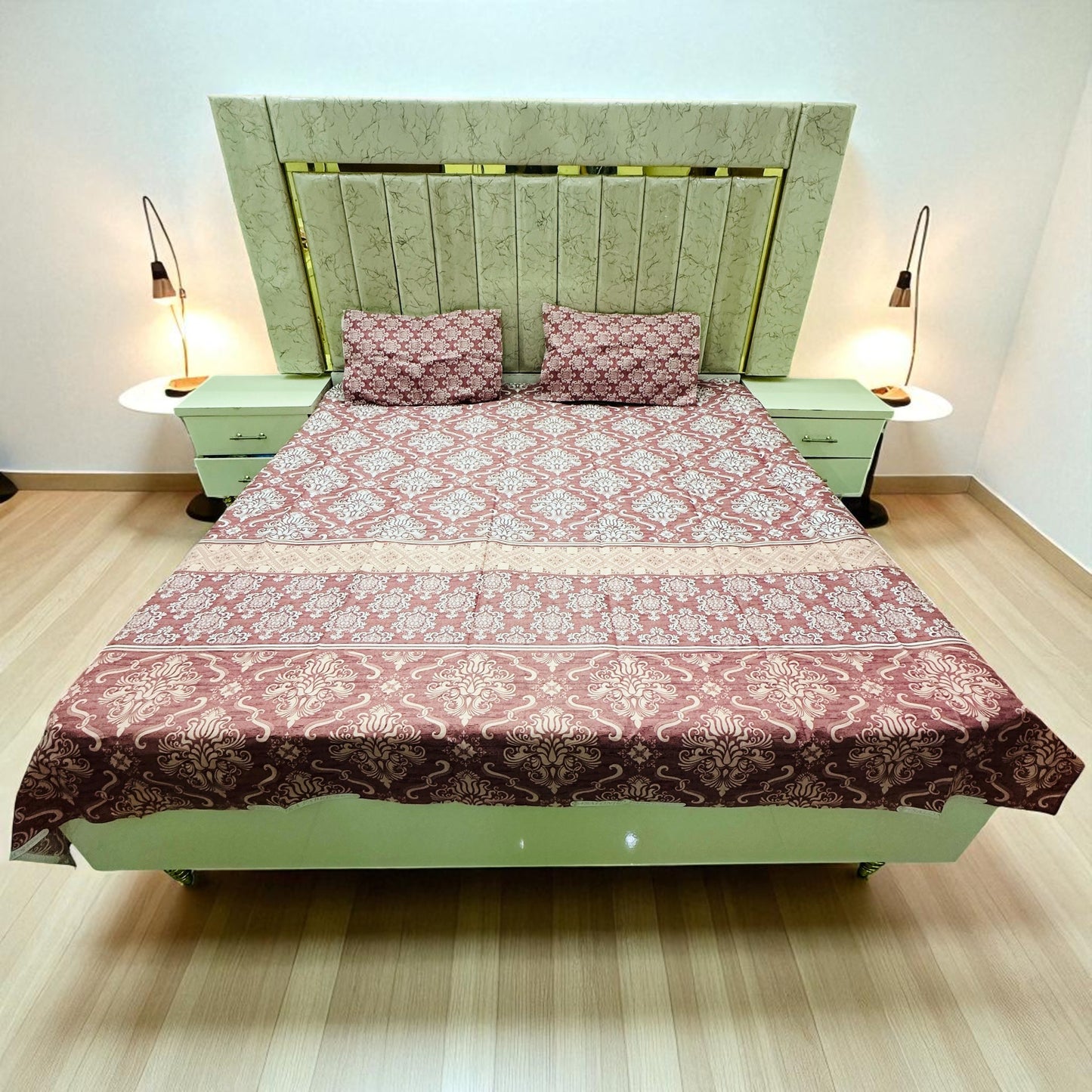 Premium Cotton 4 Pcs Bed Sheets King Size - Crimson Bloom