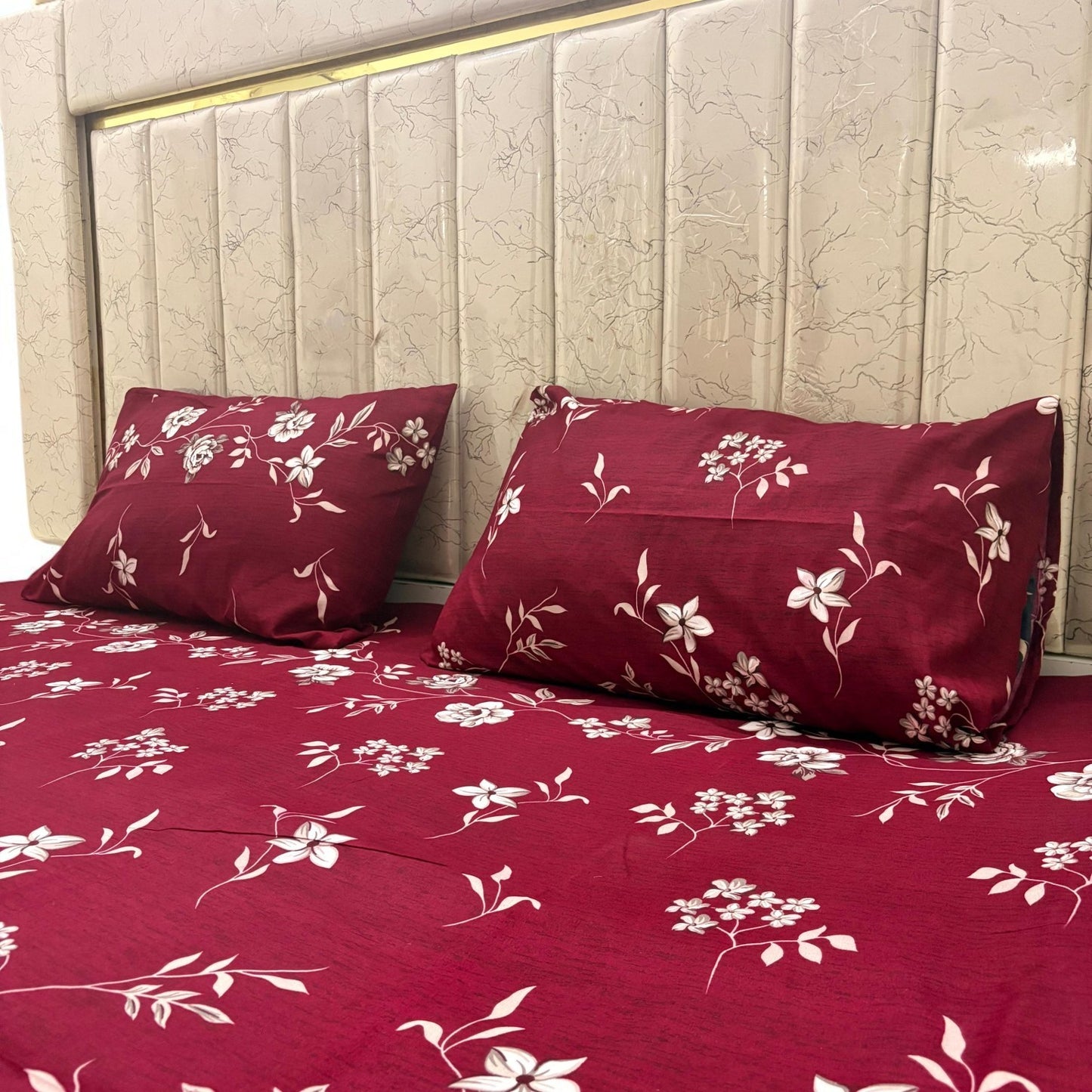 Bloomveil  3 Pcs King Size  Bed Sheet - Ash Petal