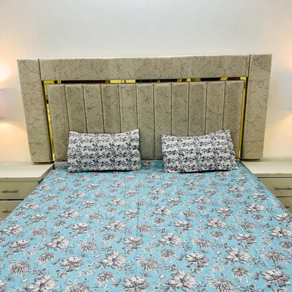 Premium Cotton 4 Pcs Bed Sheets King Size - Charcoal Bloom