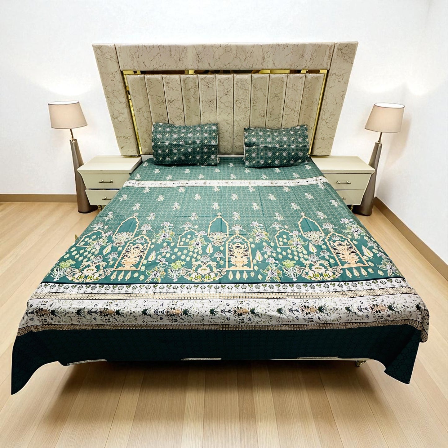 Premium Cotton 4 Pcs Bed Sheets King Size - Verdant Mosaic
