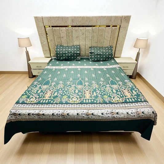 Premium Cotton 4 Pcs Bed Sheets King Size - Verdant Mosaic