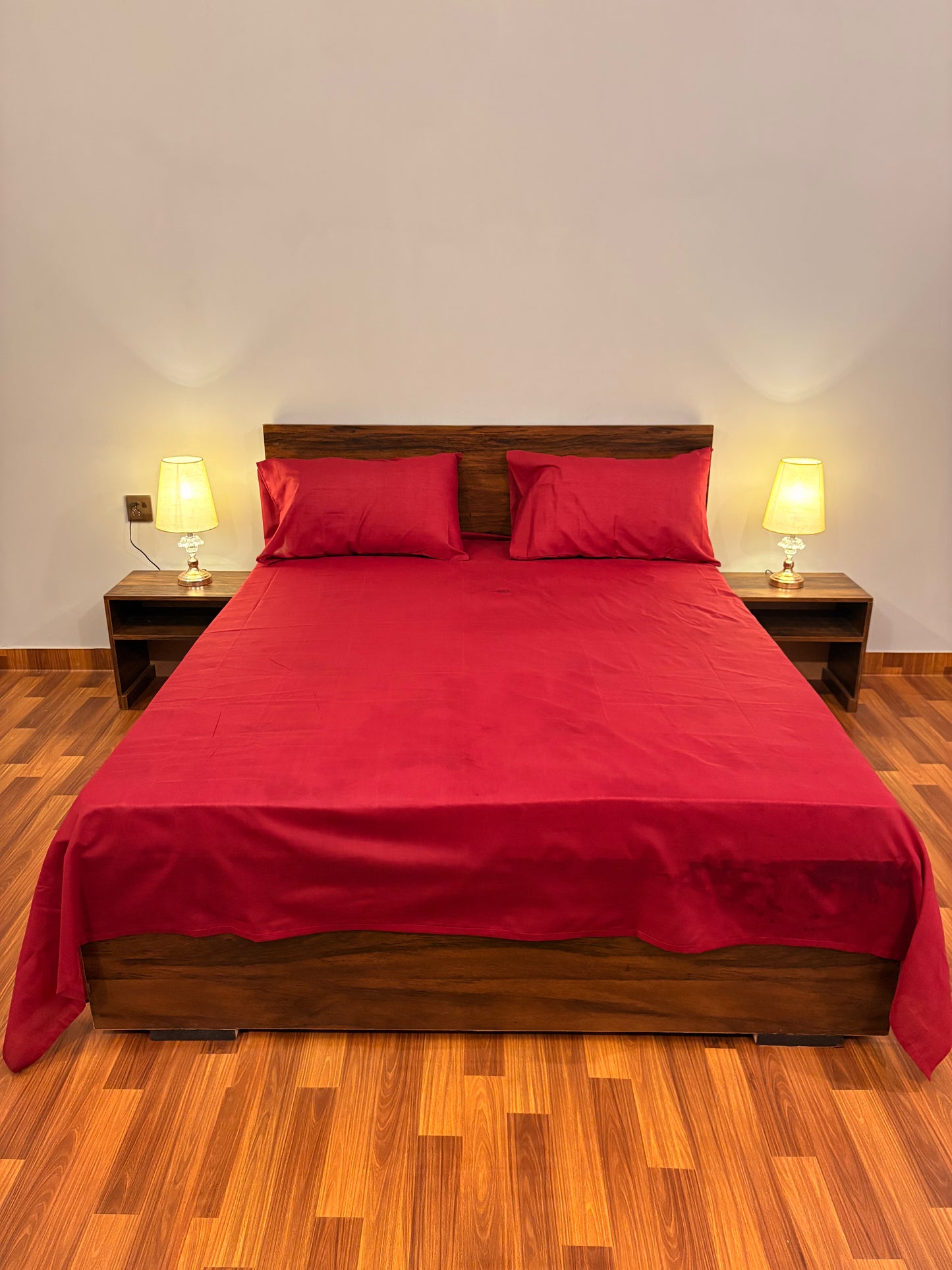 Loompure Cotton Bed Sheet Plain Cherry