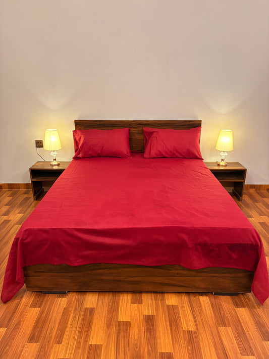 Loompure Cotton Bed Sheet Plain Cherry