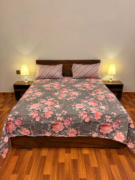 Premium Cotton Bed Sheet Garden Pink