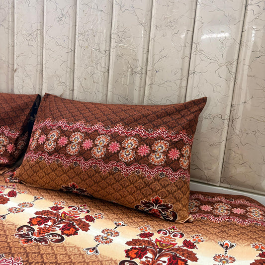 Bloomveil  3 Pcs King Size  Bed Sheet - Brown Rose