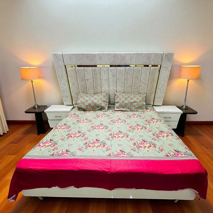 Premium Cotton 4 Pcs Bed Sheets King Size - Roseleaf Charm