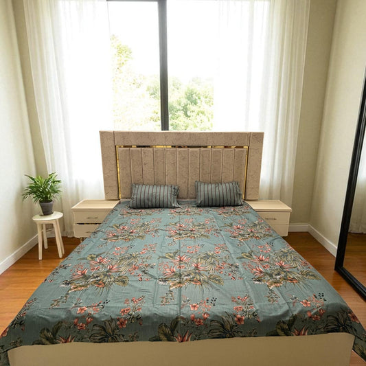 Premium Cotton 3 Pcs Bed Sheets King Size - Muted Teal