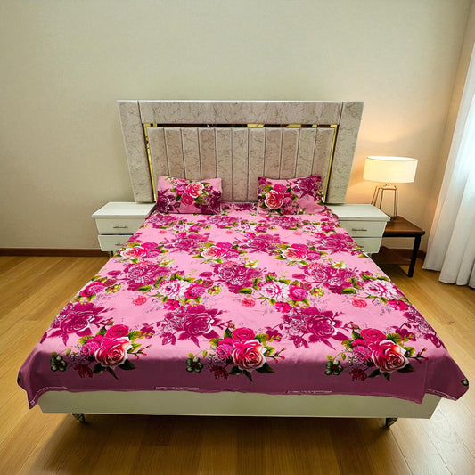 Bloomveil  3 Pcs King Size  Bed Sheet - Rose Pink
