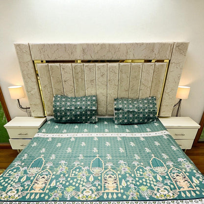 Premium Cotton 4 Pcs Bed Sheets King Size - Verdant Mosaic