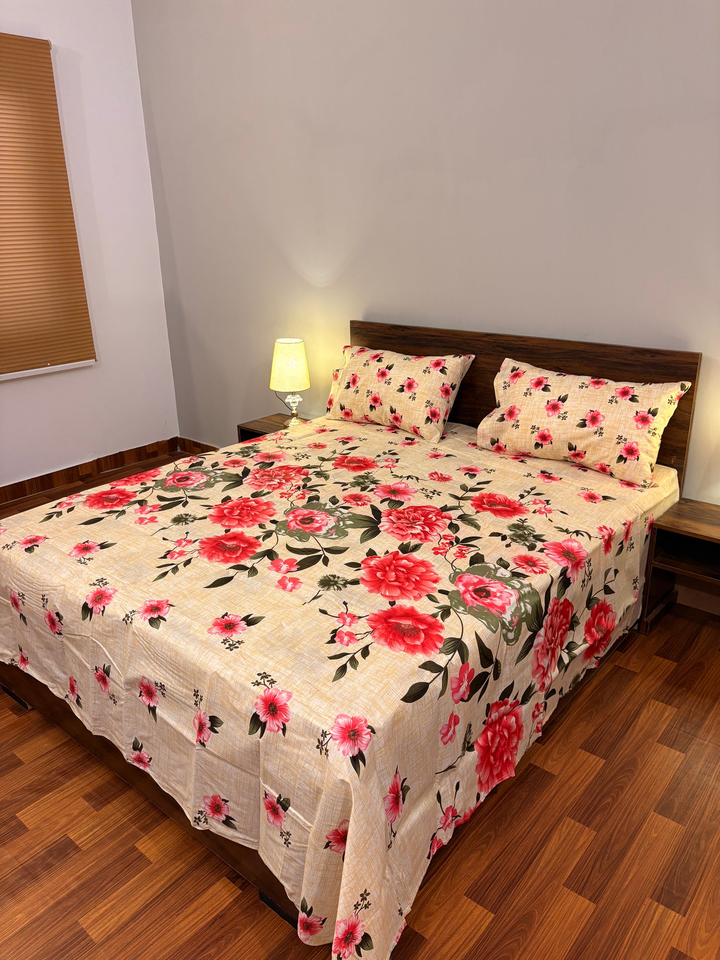 Premium Cotton Bed Sheet – Rose (Beige)