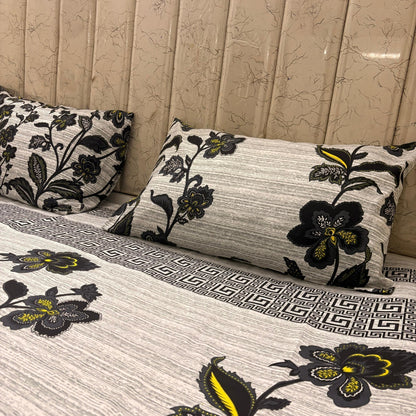 Bloomveil  3 Pcs King Size  Bed Sheet - White Bloom