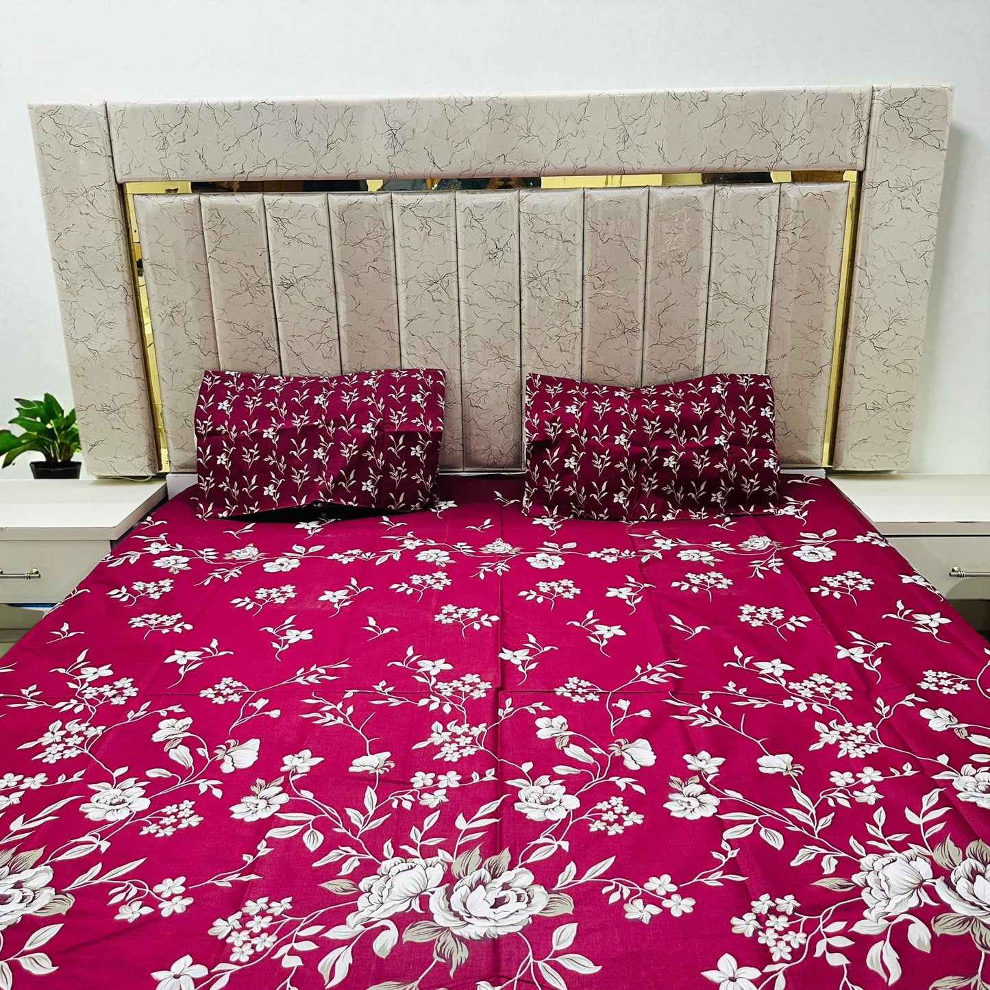 Premium Cotton 4 Pcs Bed Sheets King Size - Rosewood Chant