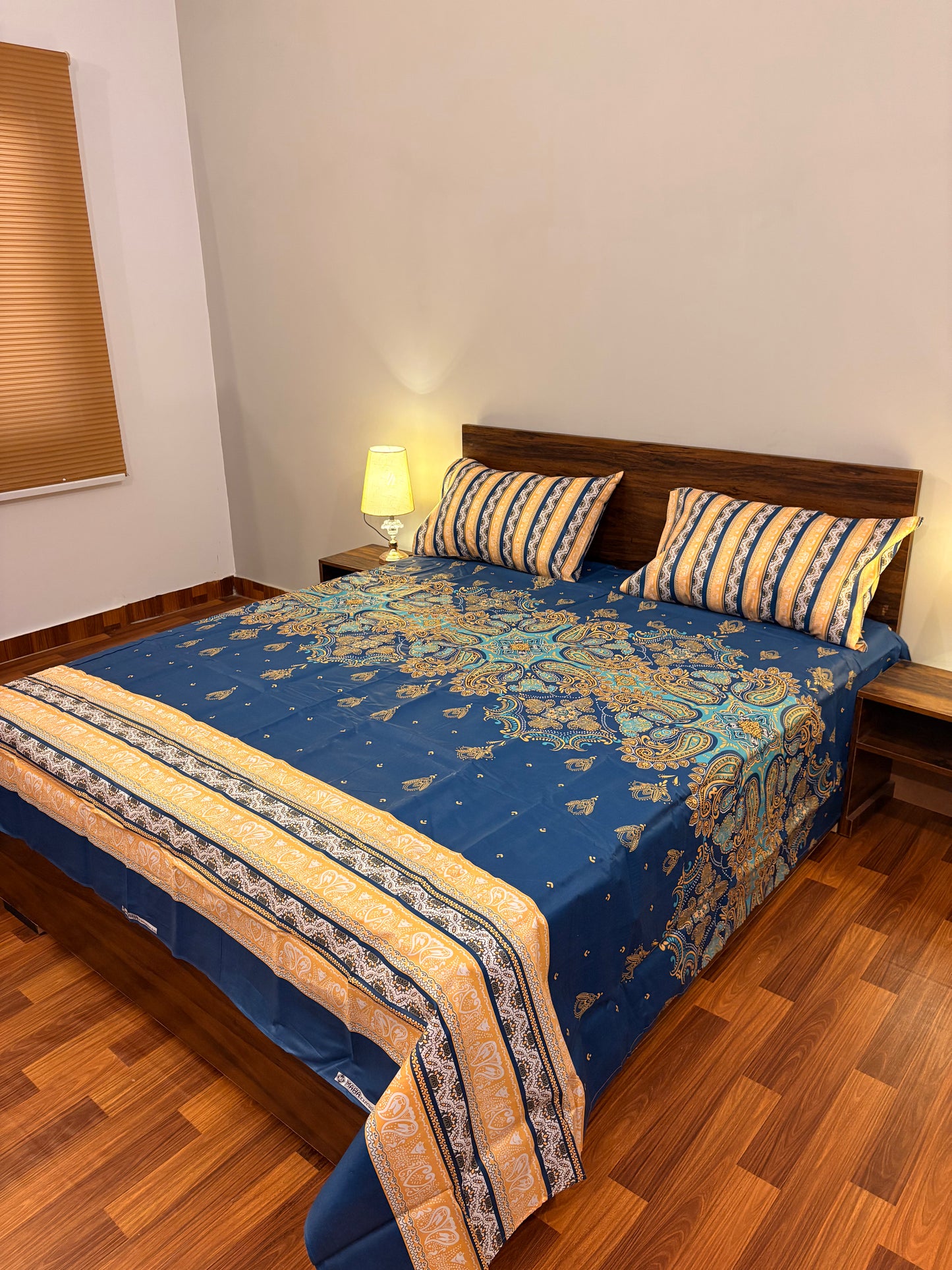 Premium Cotton Bed Sheet Indigo Gold