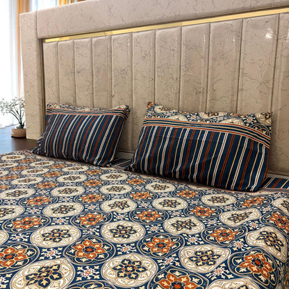 Bloomveil  3 Pcs King Size  Bed Sheet - Navy Palace