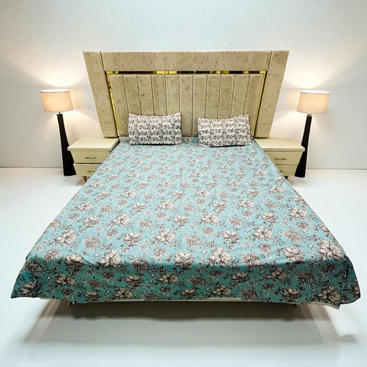 Premium Cotton 4 Pcs Bed Sheets King Size - Charcoal Bloom