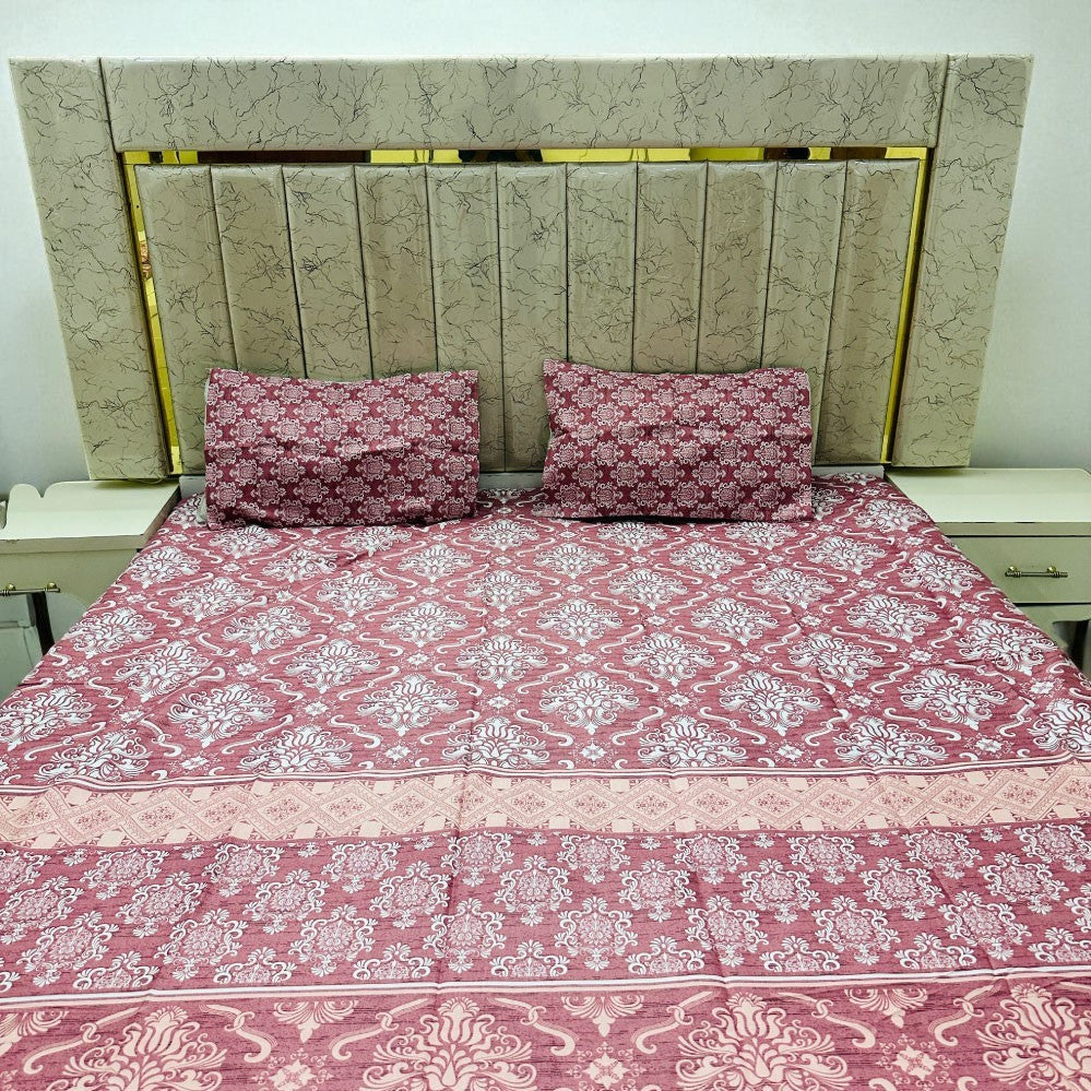 Premium Cotton 4 Pcs Bed Sheets King Size - Crimson Bloom