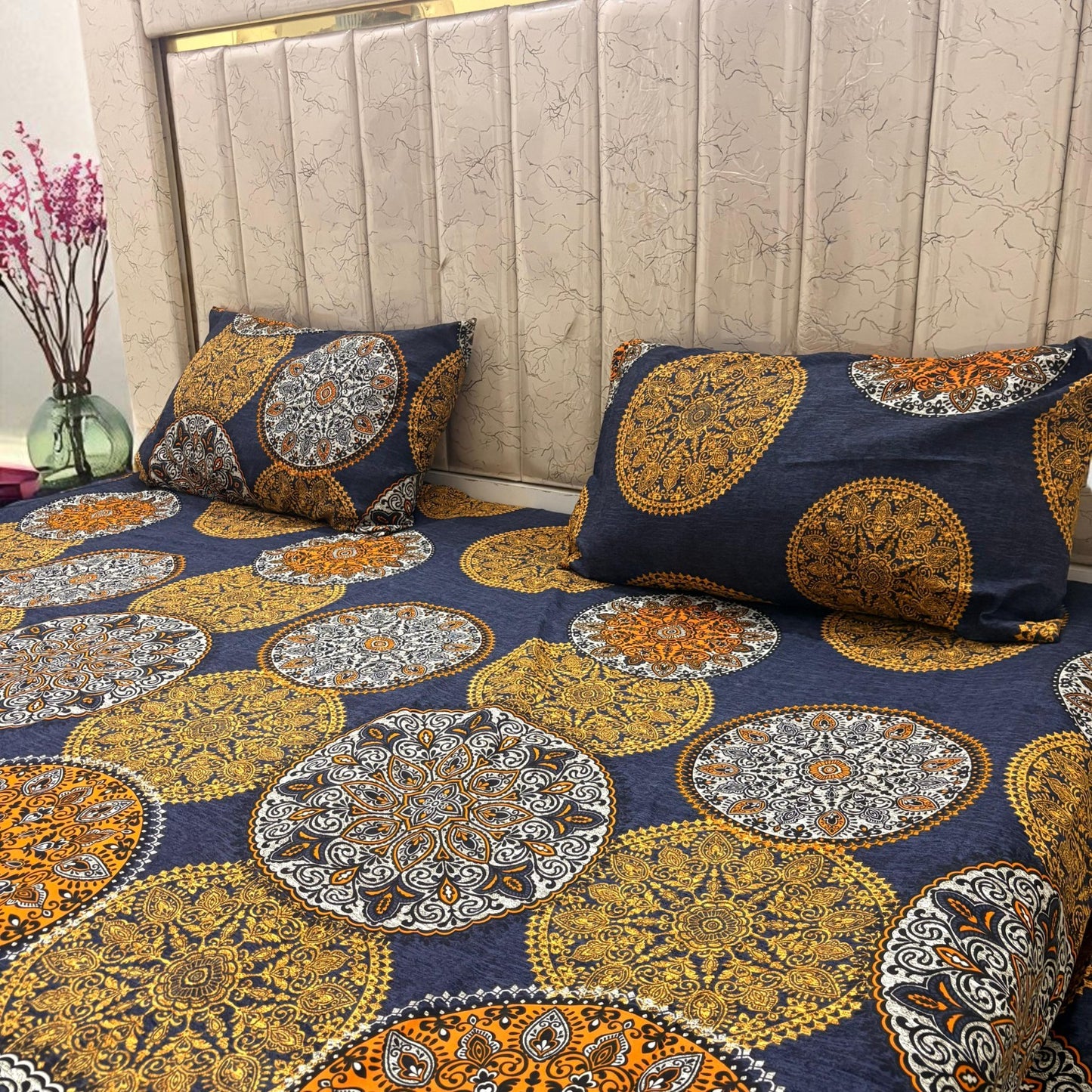 Bloomveil  3 Pcs King Size  Bed Sheet - Sunfire Gold