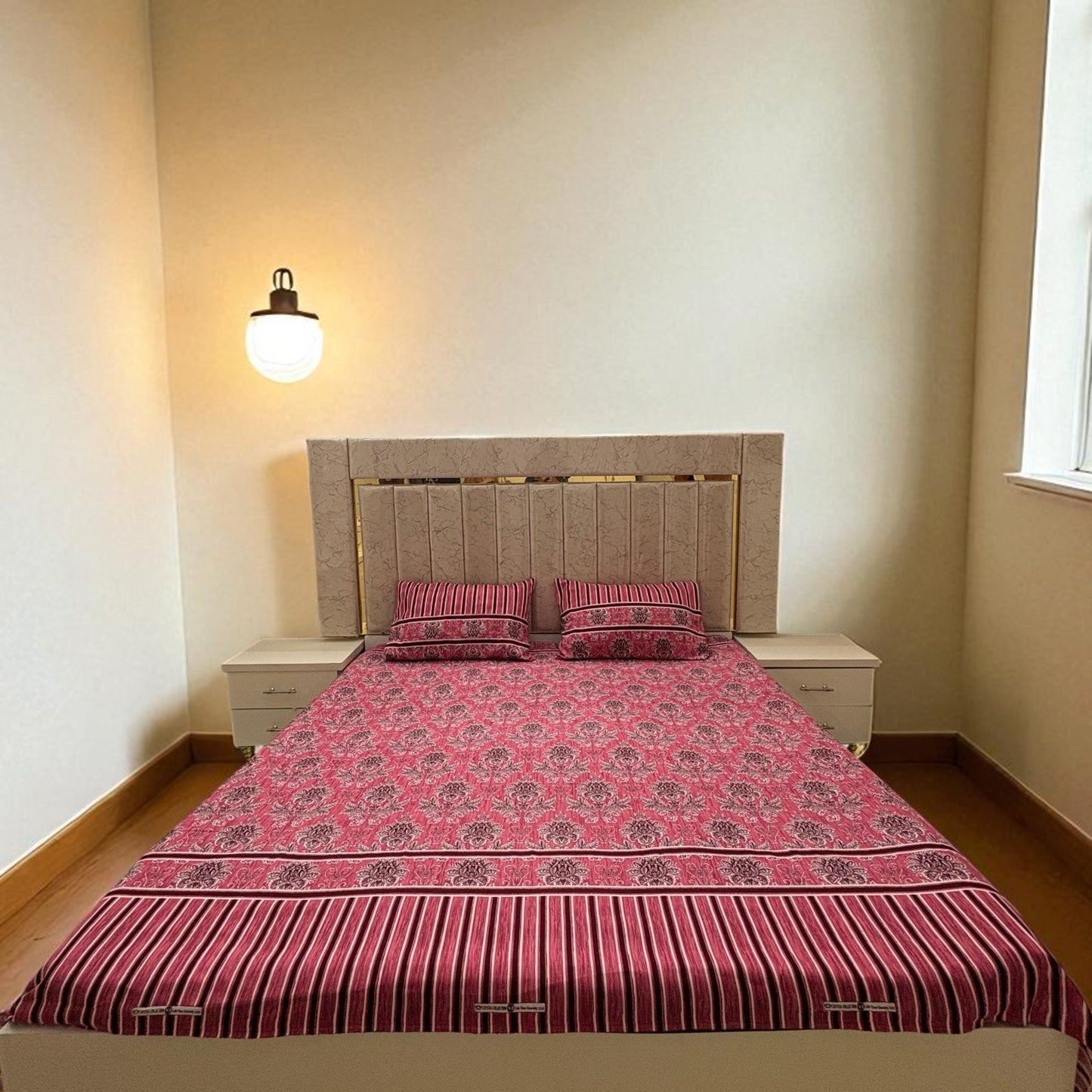 Bloomveil  3 Pcs King Size  Bed Sheet - Pink Grace