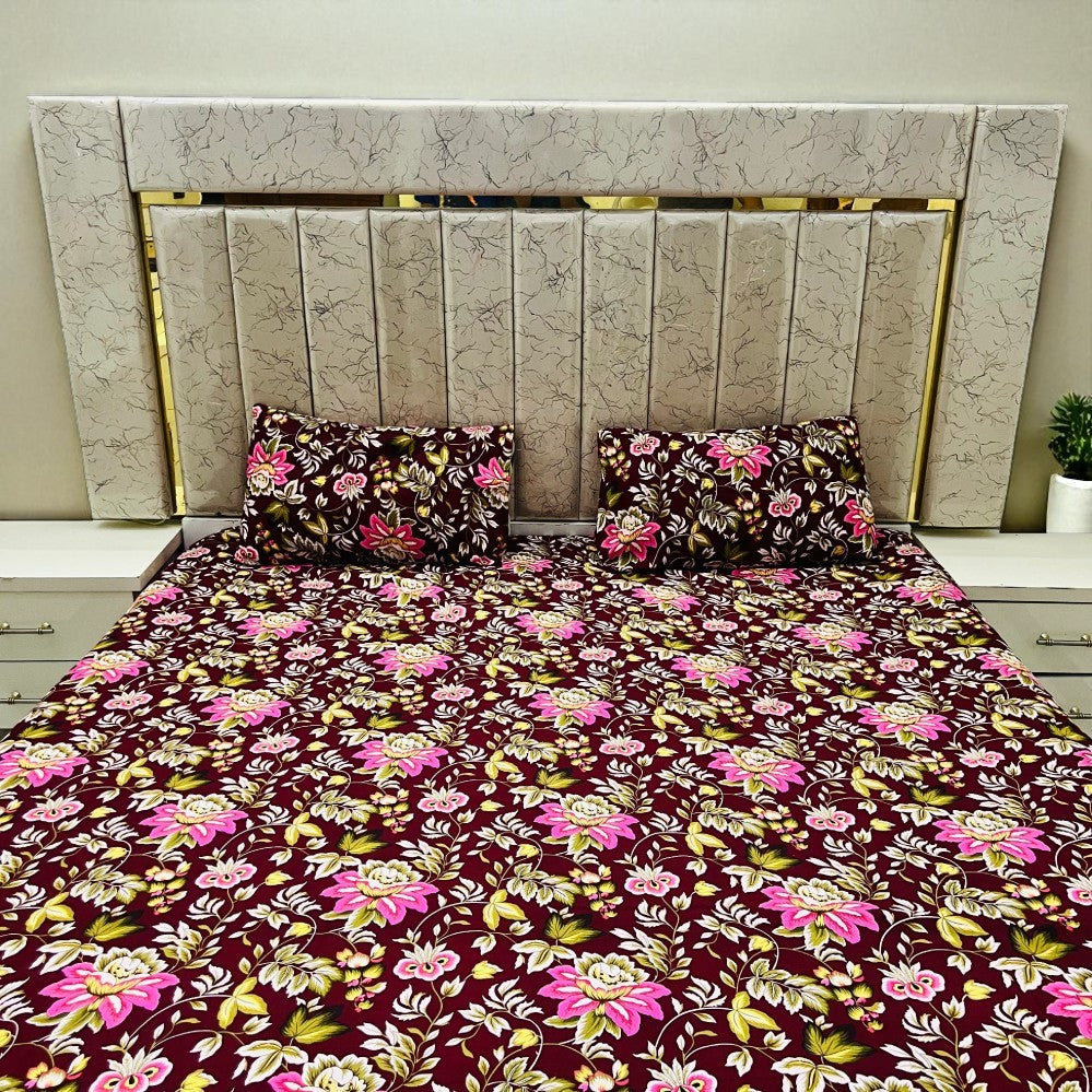 Bloomveil 3 Pcs King Size  Bed Sheet - Roselle Noir