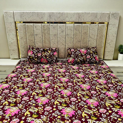 Bloomveil 3 Pcs King Size  Bed Sheet - Roselle Noir