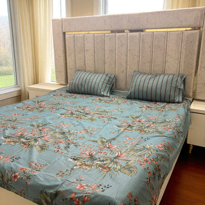 Premium Cotton 3 Pcs Bed Sheets King Size - Muted Teal