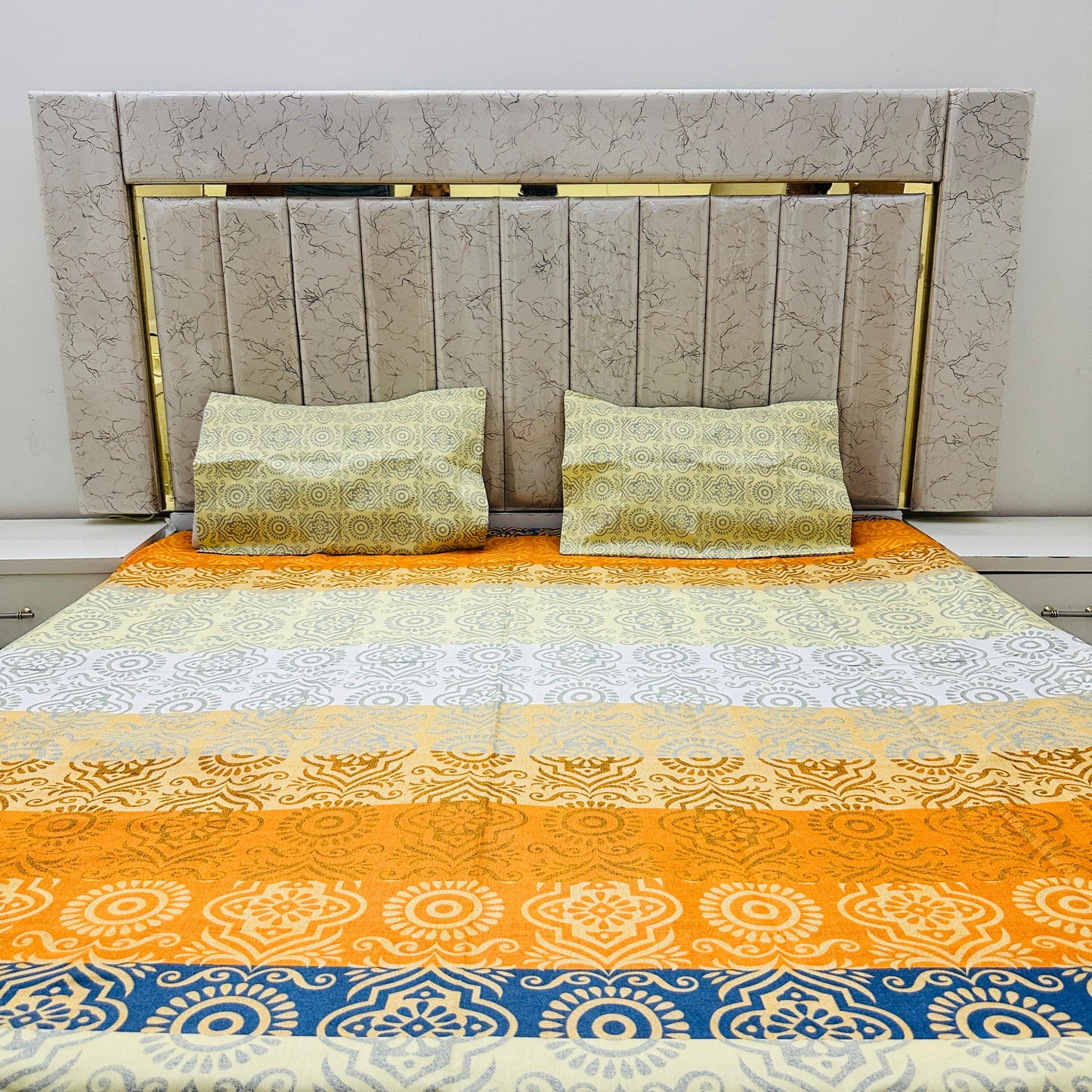 Premium Cotton 4 Pcs Bed Sheets King Size - Sunset Orange