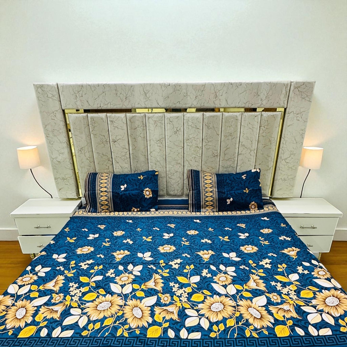 Bloomveil  3 Pcs King Size  Bed Sheet - Cerulean Blue