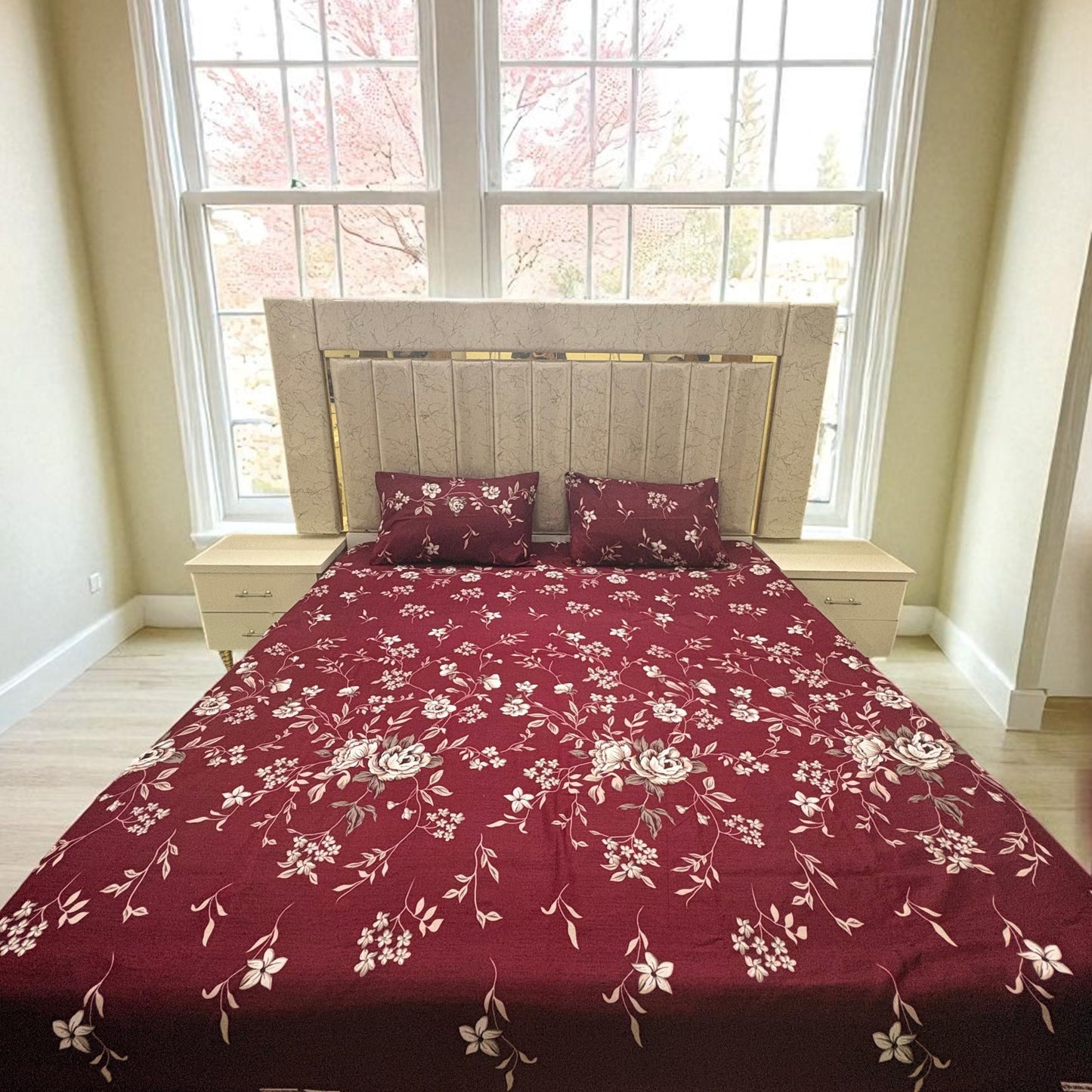 Bloomveil  3 Pcs King Size  Bed Sheet - Ash Petal