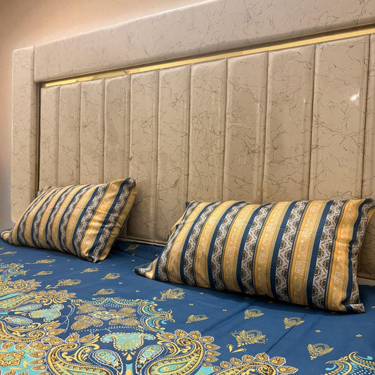 Premium Cotton 3 Pcs Bed Sheets King Size - Gold Indigo