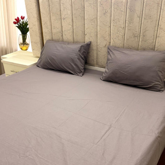 Loompure Cotton 3 Pcs Bed Sheet King Size - Gray