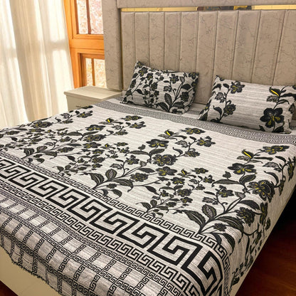 Bloomveil  3 Pcs King Size  Bed Sheet - White Bloom