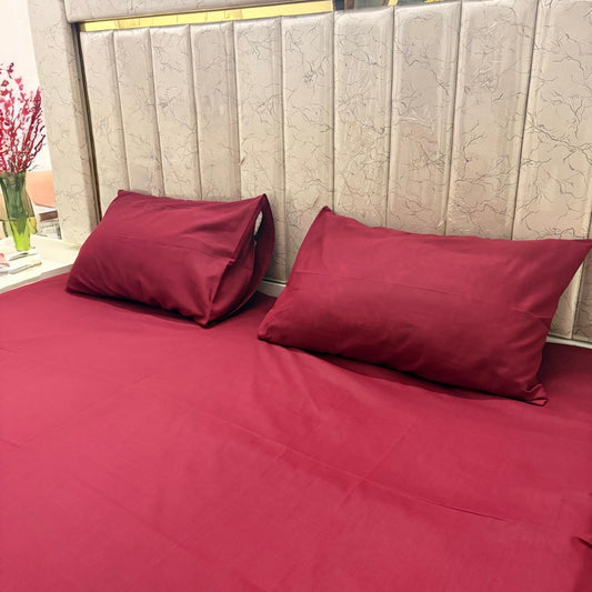 Loompure Cotton 3 Pcs Bed Sheet King Size - cherry